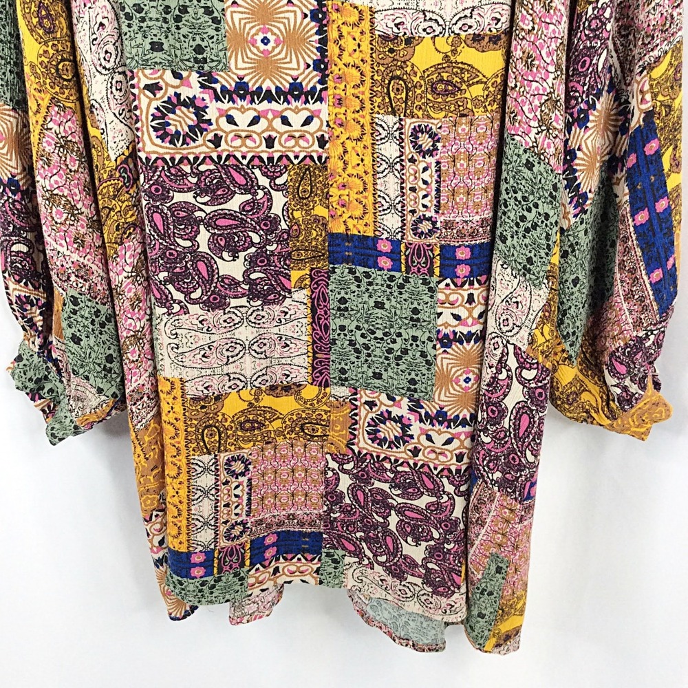 Umgee Patchwork Floral Paisley Mini Dress Women's Size XL Long Sleeve Boho - Picture 5 of 8